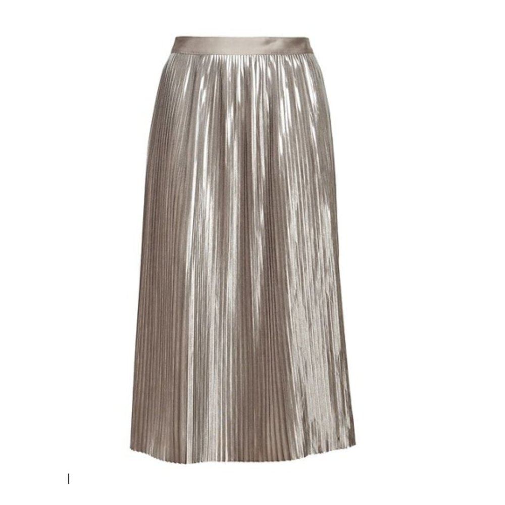 NWT BR Champagne/Metallic Pleated Midi Skirt Sz2